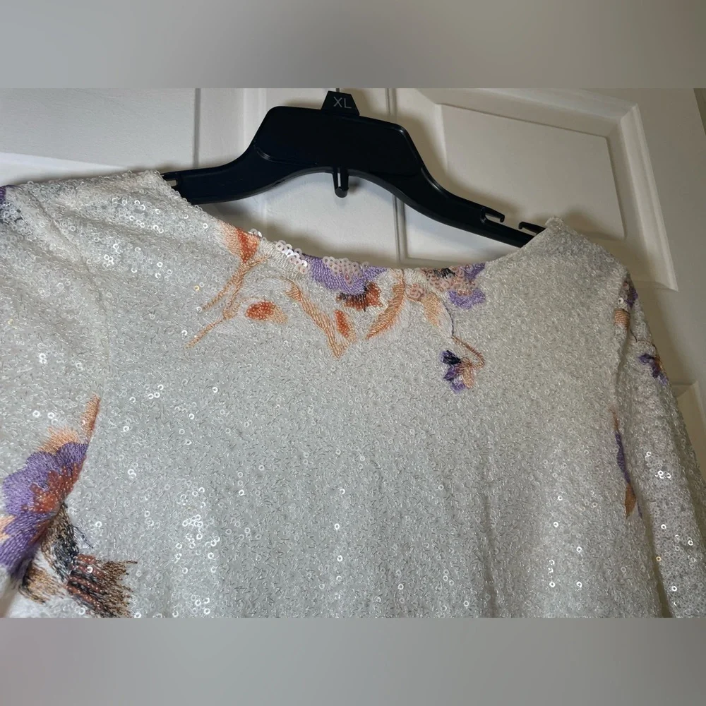 Zara Sequin & Embroidered Floral Mini Dress SMALL Backless Iridescent Ethereal - Picture 3 of 12